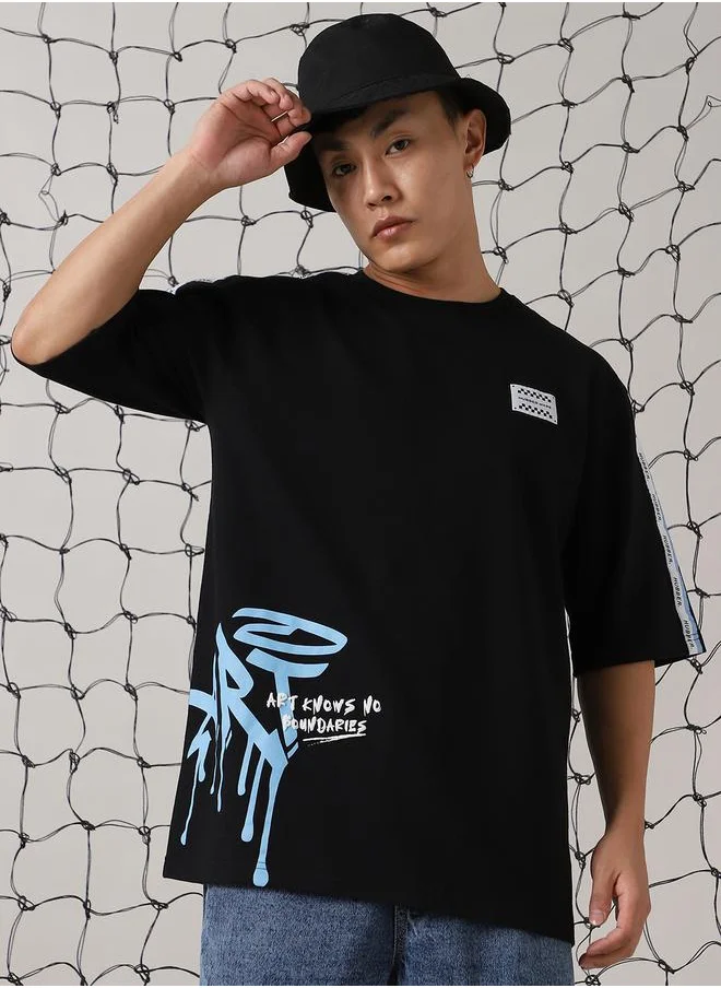 Hubberholme Men Cyborg Graphic Printed Round Neck Cotton Oversized T-shirt