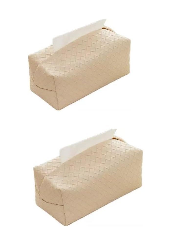 GERRIT 2PCS PU Leather Tissue Box Cover for Living Room and Office - White - Image 1