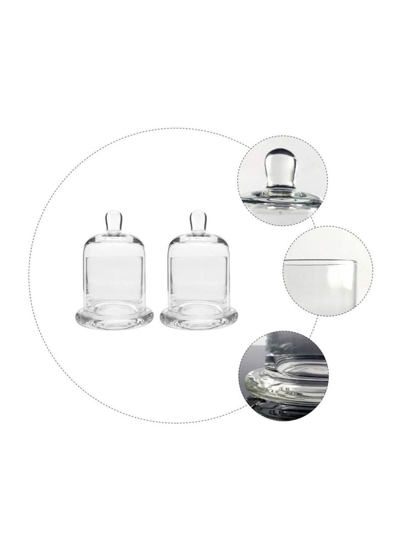Glass Cover, 2 Sets Dome with Base Mini Cake Stand Display Cloche Clear Bell Jar Cover for Candle Dessert Cheese Candy Plants Succulents  - Image 5