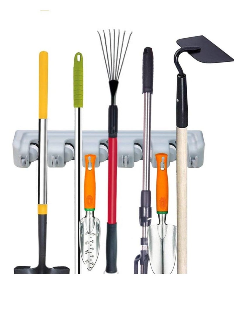 Raxoom Mop Broom Holder, Garden Tools Wall Mounted Commercial Organizer Saving Space Storage Rack For Kitchen Garden And Garage,Laundry Offices5 Position With 6 Hooks, Black, 2X-L1Mk-Ri58, Lc-Hkholder-02 - Image 1