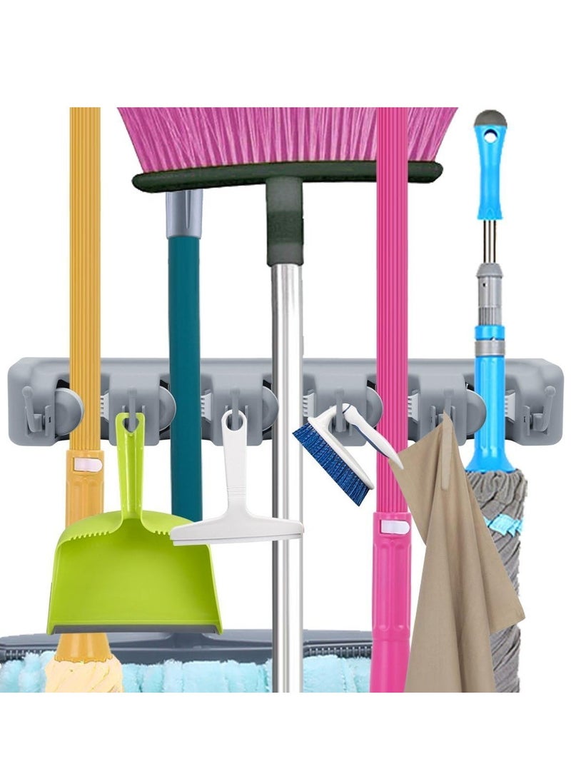 Raxoom Mop Broom Holder, Garden Tools Wall Mounted Commercial Organizer Saving Space Storage Rack For Kitchen Garden And Garage,Laundry Offices5 Position With 6 Hooks, Black, 2X-L1Mk-Ri58, Lc-Hkholder-02 - Image 2