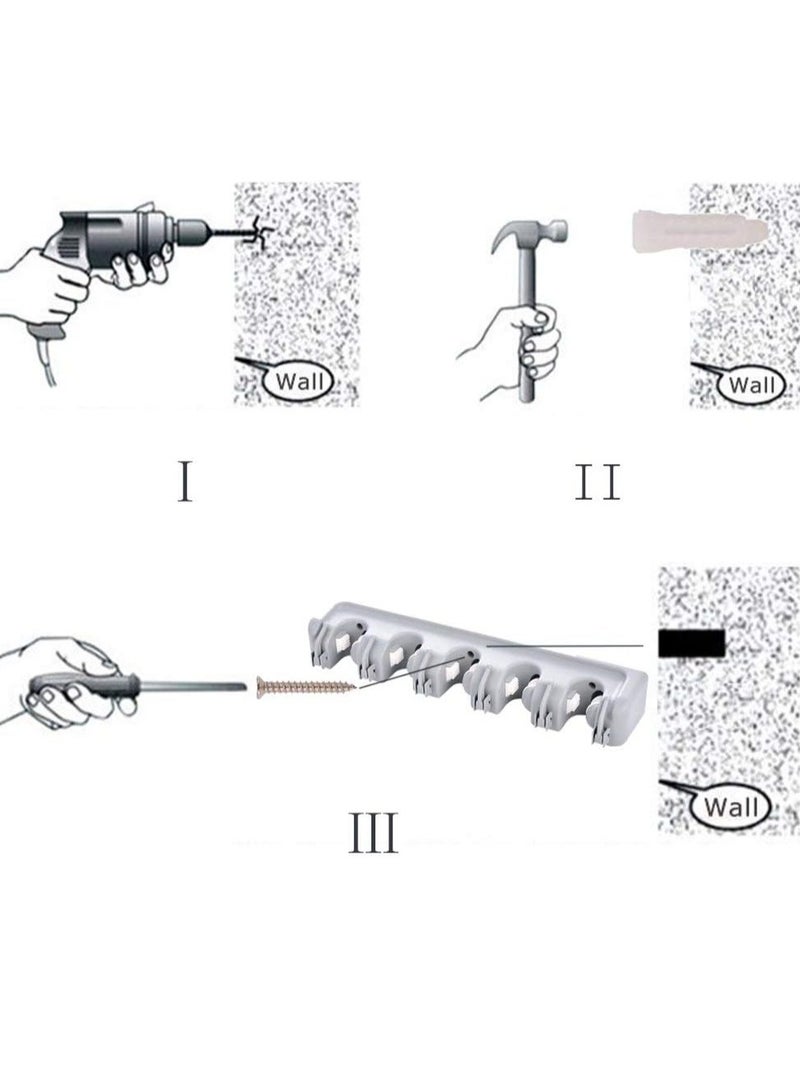 Raxoom Mop Broom Holder, Garden Tools Wall Mounted Commercial Organizer Saving Space Storage Rack For Kitchen Garden And Garage,Laundry Offices5 Position With 6 Hooks, Black, 2X-L1Mk-Ri58, Lc-Hkholder-02 - Image 5