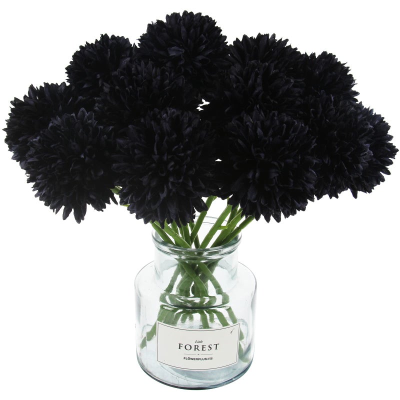 Tinsow 12 Pcs Faux Ball Chrysanthemum Bouquet Black Flowers for Home Halloween Party Fall Harvest Festival Decoration Black 12