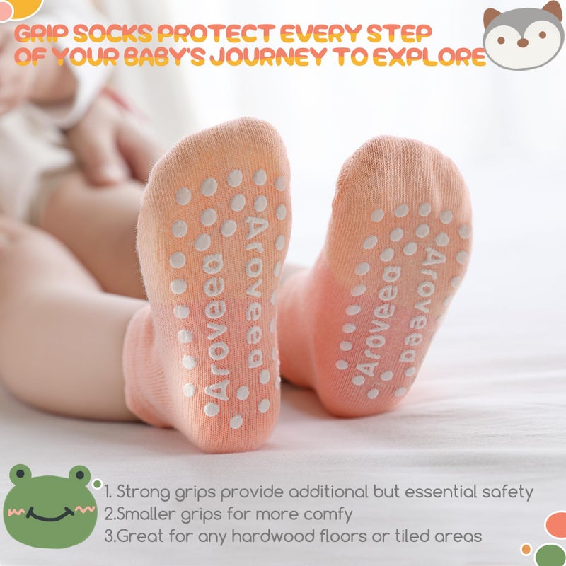 Aroveea Baby Toddler Socks Grip Non Slip Boys Girls Cotton 12 Pack for 1-3T Kids Ankle Cute Socks 6M-7Years - Image 4