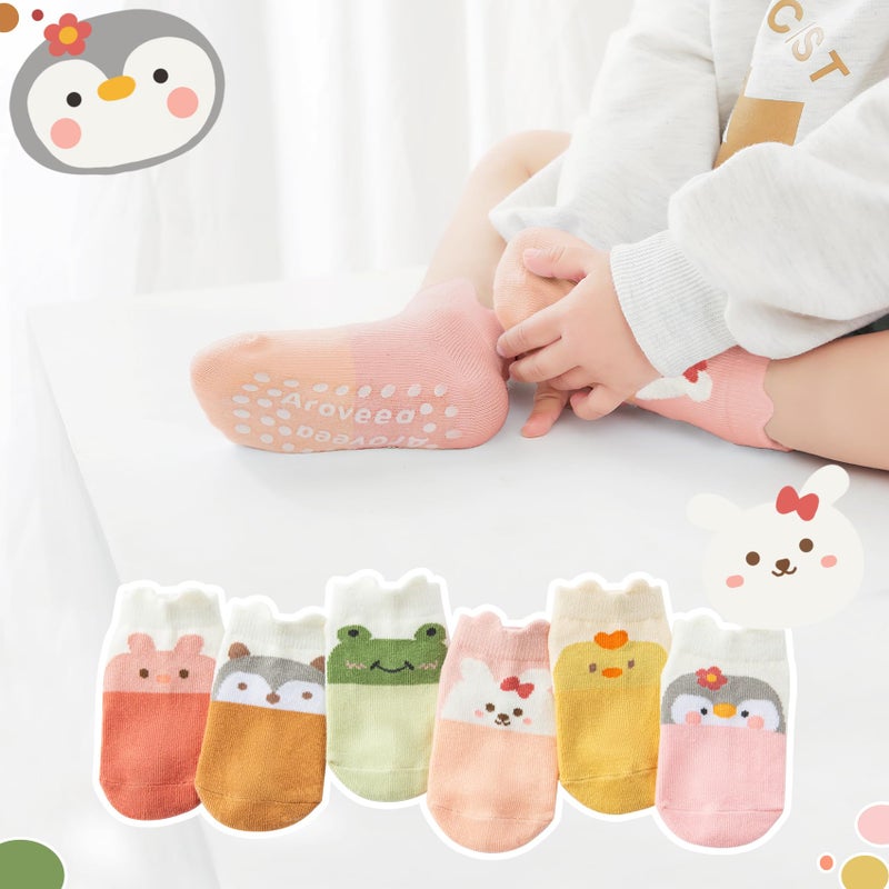 Aroveea Baby Toddler Socks Grip Non Slip Boys Girls Cotton 12 Pack for 1-3T Kids Ankle Cute Socks 6M-7Years - Image 2