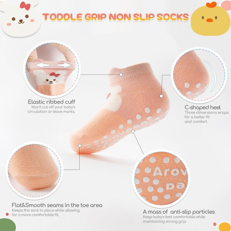 Aroveea Baby Toddler Socks Grip Non Slip Boys Girls Cotton 12 Pack for 1-3T Kids Ankle Cute Socks 6M-7Years - Image 3