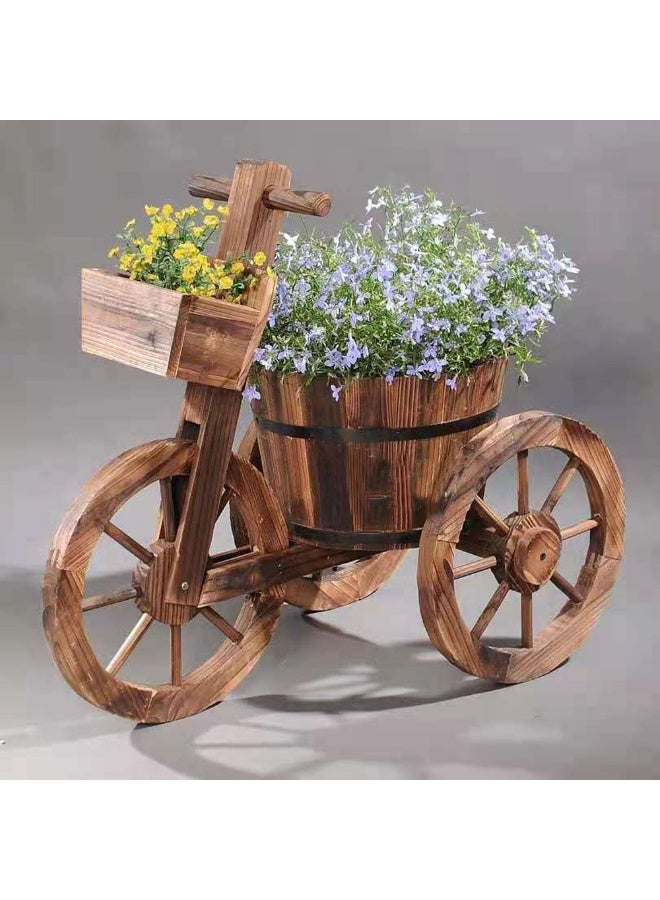 LINGWEI Wooden Flower Pot Tricycle-Shaped Flower Pot Wooden Flower Vase Flowers Planter Plant Pots Garden Decoration Items Wooden Decorative Basket Flower Bucket Fleshy Display Shelving Stand - Image 1