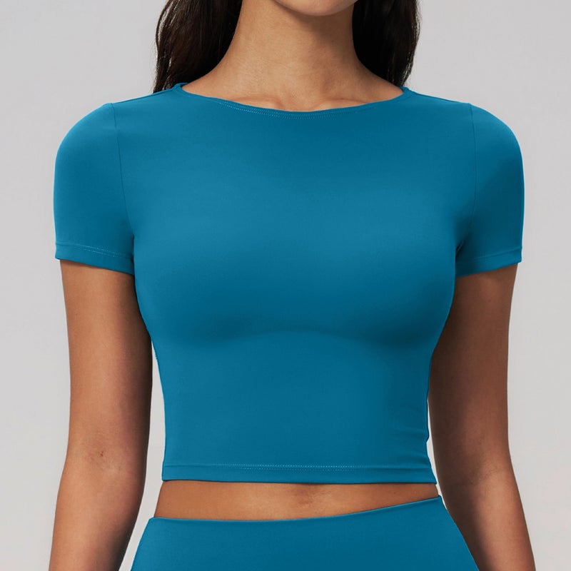 Creamy Brushed Sports Yoga Wear Women's Slim Fit Short Sleeve Breathable Skin-Friendly Fitness T-Shirt
