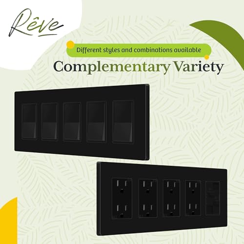 TG Screwless Decorator Wall Plates Child Safe Outlet Covers, Size 5-Gang 4.68" H x 10.14" L, Unbreakable Polycarbonate Thermoplastic, UL Listed, Glossy, Black (1 Pack) - Image 5