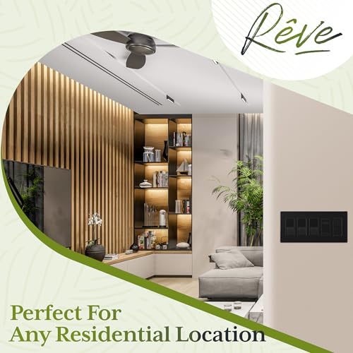 TG Screwless Decorator Wall Plates Child Safe Outlet Covers, Size 5-Gang 4.68" H x 10.14" L, Unbreakable Polycarbonate Thermoplastic, UL Listed, Glossy, Black (1 Pack) - Image 4