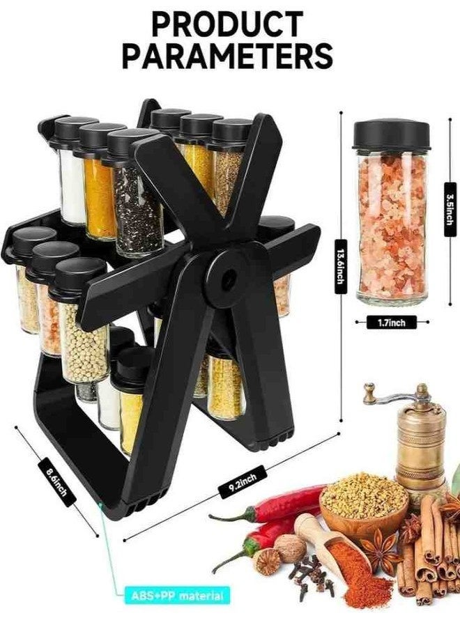 TEFONER Spice jar set with 18 glass jars for organizing spices. Kitchen organizers with a rotating design. spices organizer with labels for writing the contents of the jars. Spice organizer for organizing kitchen accessories with a mesh filter for the spices container. - Image 2