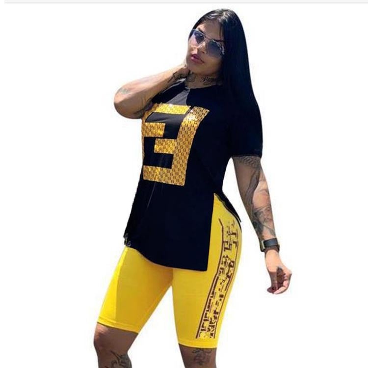 2023 Summer Short Sleeve  Shorts Set for Women Yellow
