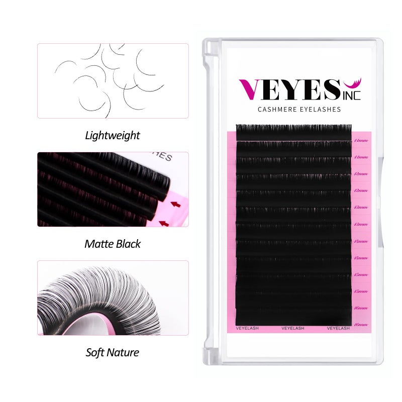 VEYES INC Cashmere Volume Lash Extensions C CC D DD LD L B J M Curl 0.03-0.20 thickness 5-25mm, Super Matte Black Individual Eyelashes Tray, Professional Supplies for Lash Techs (0.05 CC 11mm) - Image 2