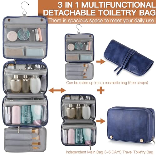 Elviros Hanging Toiletry Bag for Men Travel Essentials 3-in-1 Large Waterproof Dopp Kit PU Leather Shaving Bag with Separate Compartments for Grooming and Toiletries - Image 4