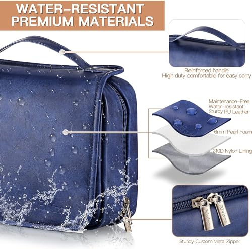Elviros Hanging Toiletry Bag for Men Travel Essentials 3-in-1 Large Waterproof Dopp Kit PU Leather Shaving Bag with Separate Compartments for Grooming and Toiletries - Image 2