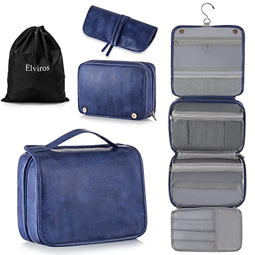 Elviros Hanging Toiletry Bag for Men Travel Essentials 3-in-1 Large Waterproof Dopp Kit PU Leather Shaving Bag with Separate Compartments for Grooming and Toiletries - Image 1