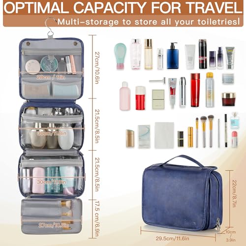 Elviros Hanging Toiletry Bag for Men Travel Essentials 3-in-1 Large Waterproof Dopp Kit PU Leather Shaving Bag with Separate Compartments for Grooming and Toiletries - Image 5