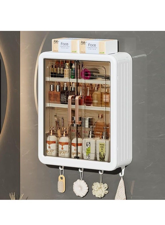 Generic Bathroom Storage Cabinet 3-Tier Bathroom Shelf Wall Mounted Kitchen Storage Shelf with Dustproof  Door Storage Organize（32*13*40.5cm）  - Image 1