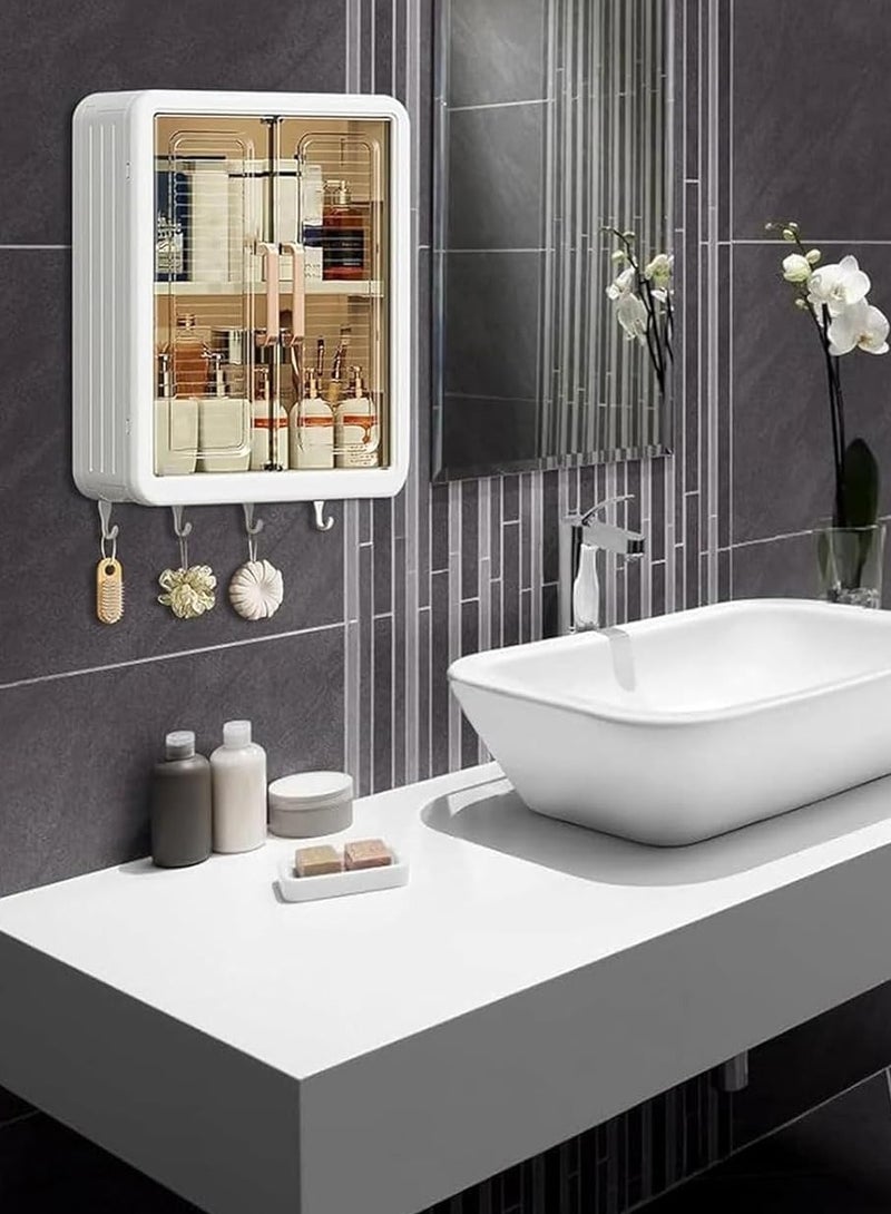 Generic Bathroom Storage Cabinet 3-Tier Bathroom Shelf Wall Mounted Kitchen Storage Shelf with Dustproof  Door Storage Organize（32*13*40.5cm）  - Image 3