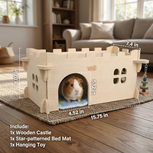 YKD Castle Chinchilla House, Small Animal Hideout for Chinchilla, Guinea Pig, Hedgehog, or Rat, Ventilated Wooden Guinea Pig Hut Habitat with Multiple Doors (Large) - Image 5