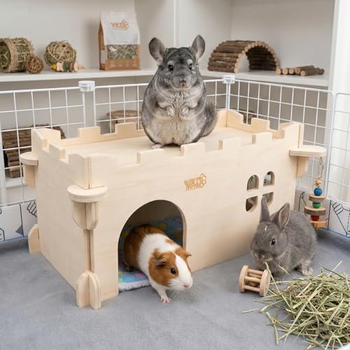 YKD Castle Chinchilla House, Small Animal Hideout for Chinchilla, Guinea Pig, Hedgehog, or Rat, Ventilated Wooden Guinea Pig Hut Habitat with Multiple Doors (Large) - Image 2