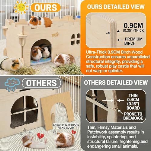 YKD Castle Chinchilla House, Small Animal Hideout for Chinchilla, Guinea Pig, Hedgehog, or Rat, Ventilated Wooden Guinea Pig Hut Habitat with Multiple Doors (Large) - Image 3