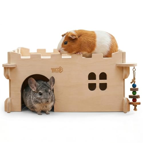 YKD Castle Chinchilla House, Small Animal Hideout for Chinchilla, Guinea Pig, Hedgehog, or Rat, Ventilated Wooden Guinea Pig Hut Habitat with Multiple Doors (Large) - Image 1