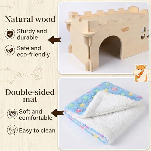 YKD Castle Chinchilla House, Small Animal Hideout for Chinchilla, Guinea Pig, Hedgehog, or Rat, Ventilated Wooden Guinea Pig Hut Habitat with Multiple Doors (Large) - Image 4