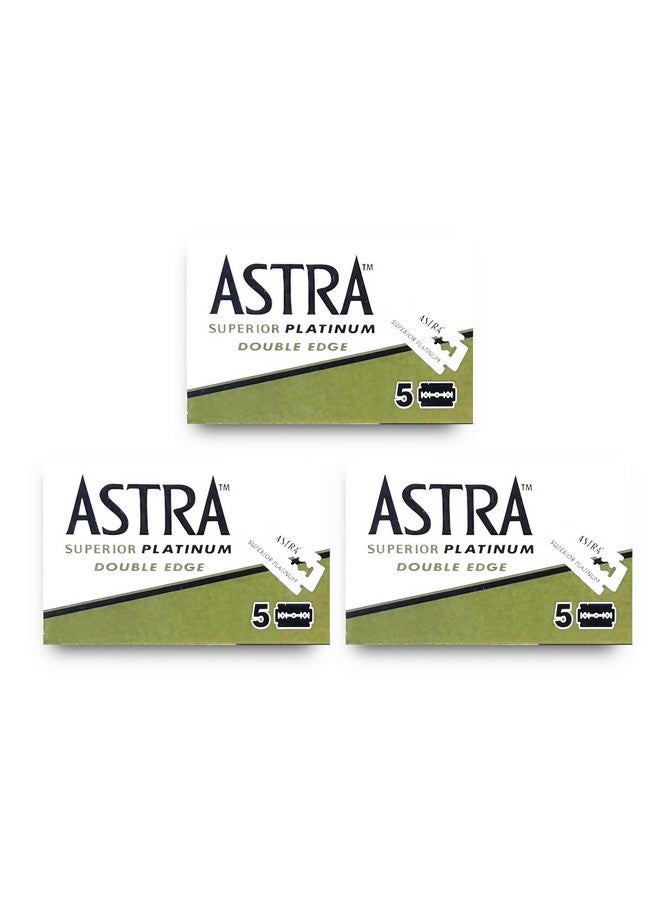 أسترا شفرات حلاقة أسترا سوبيريور بريميوم بلاتينيوم مزدوجة الحافة آمنة، 5 شفرات (عبوة من 3 قطع) - Image 2
