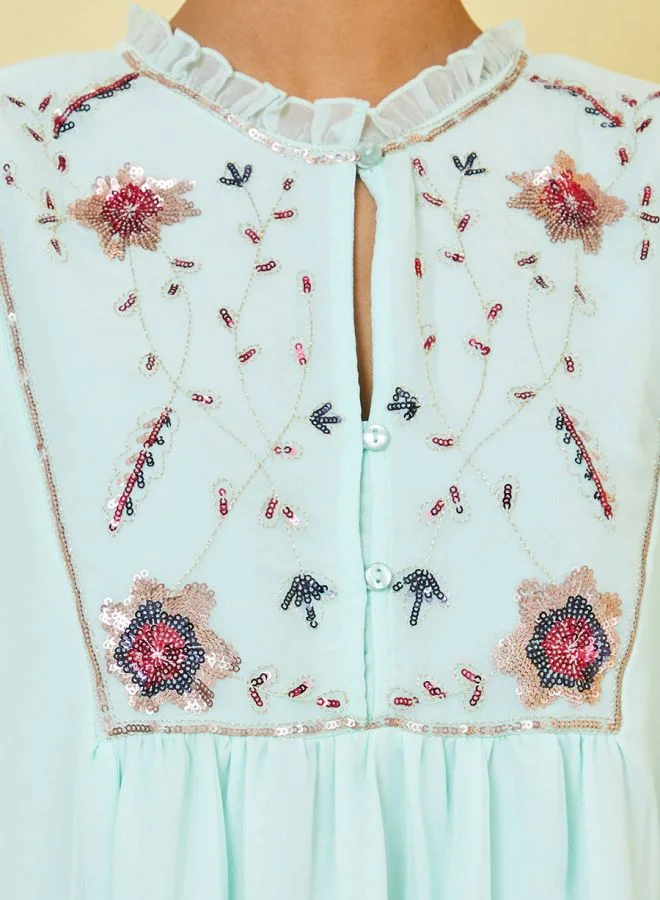 Styli Embroidered Sequin Detail Georgette Midi Dress