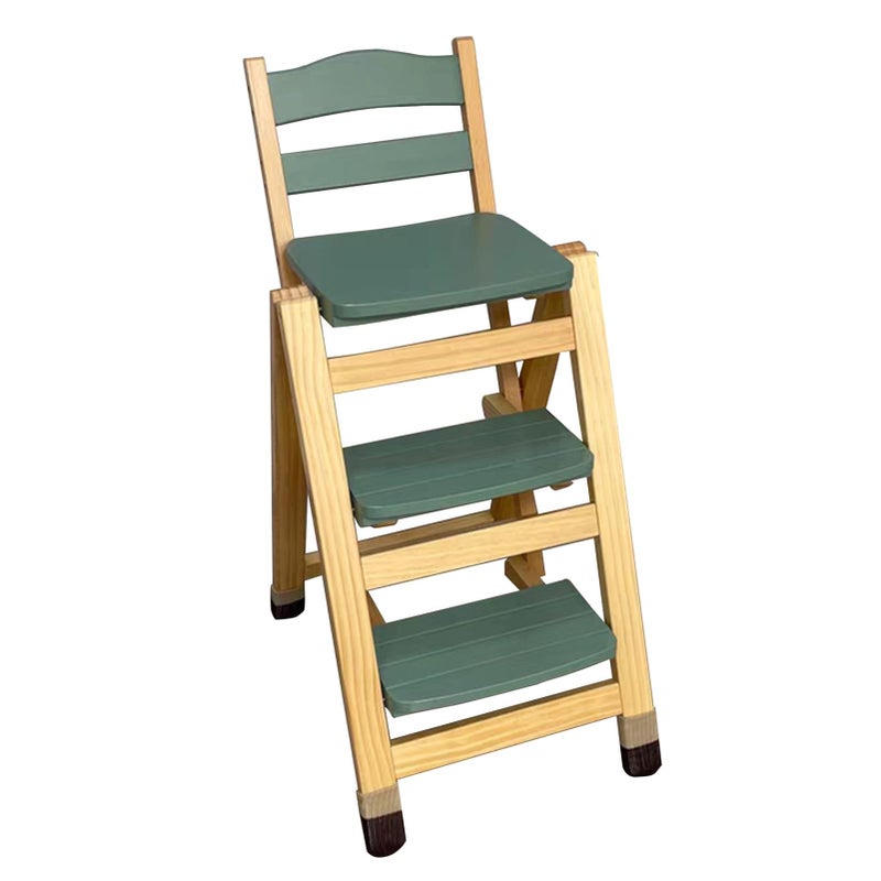 CDDUOLA Folding Bar Stool, 3 Step Multifunction Portable Adults Solid Wood Ladder Stool for Household Kitchen, Bathroom Storage Shelf, Green - Image 2