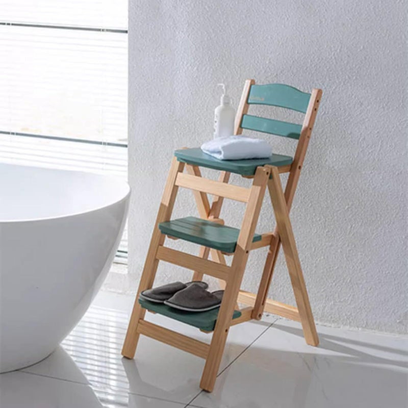 CDDUOLA Folding Bar Stool, 3 Step Multifunction Portable Adults Solid Wood Ladder Stool for Household Kitchen, Bathroom Storage Shelf, Green - Image 1