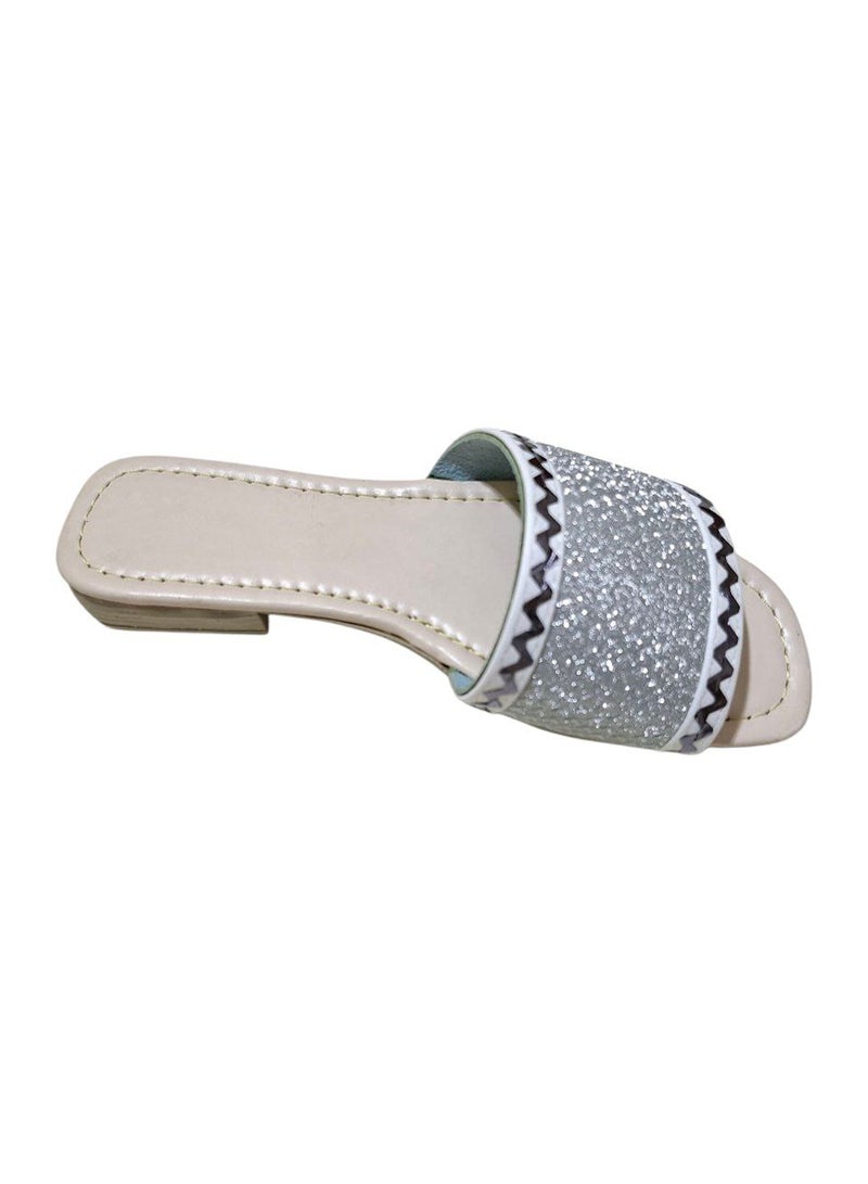Karisma Flat Squared Toe Slippers With Simple Canvas With Embroidered Upper Strap - Image 2