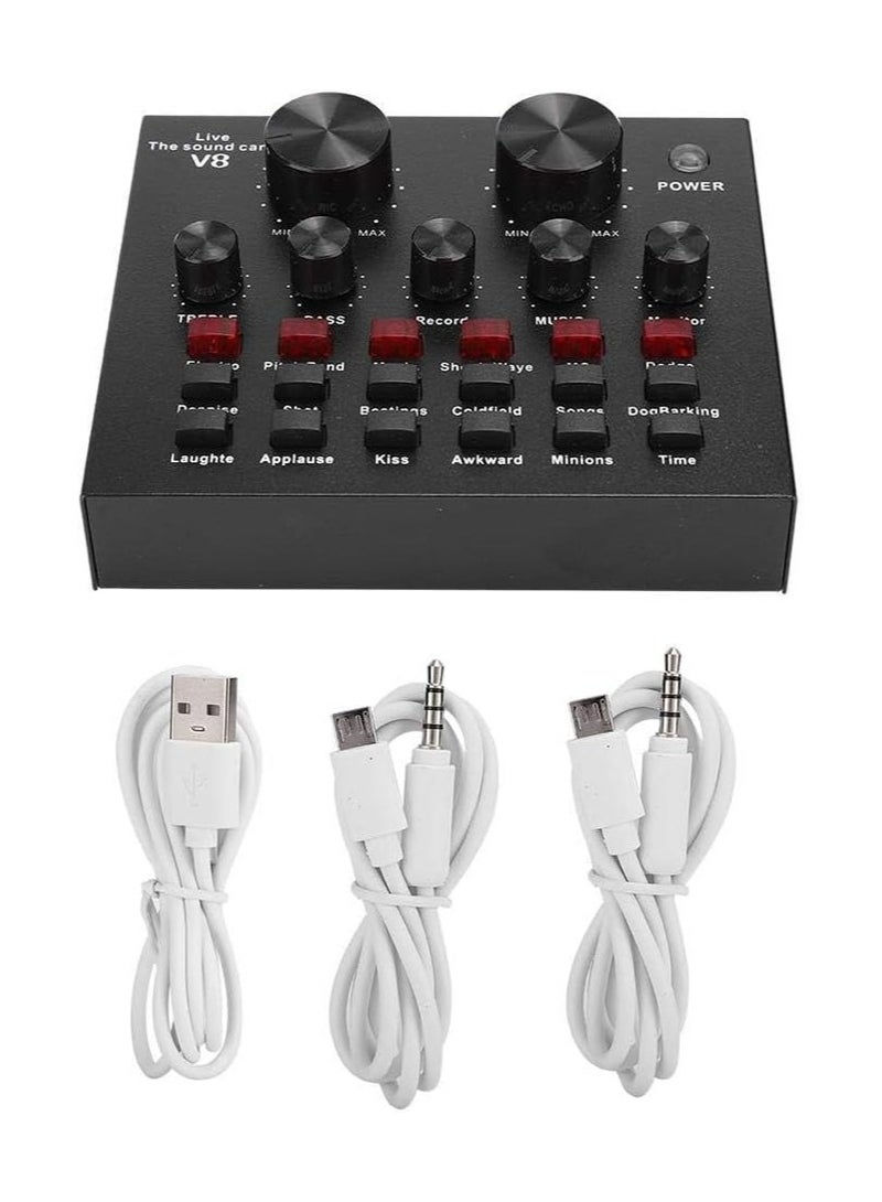 VIUAUAX بطاقة صوت V8 لايف كارد، لوحة خلاط صوت صغيرة محمولة لخلاط الصوت، بطاقة صوت مغير صوت محمولة تدعم الهاتف المحمول والكمبيوتر اللوحي والكمبيوتر المحمول، قابل للتعديل لتسجيل الموسيقى والغناء والكاريوكي والبث - Image 1