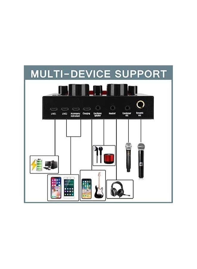 VIUAUAX بطاقة صوت V8 لايف كارد، لوحة خلاط صوت صغيرة محمولة لخلاط الصوت، بطاقة صوت مغير صوت محمولة تدعم الهاتف المحمول والكمبيوتر اللوحي والكمبيوتر المحمول، قابل للتعديل لتسجيل الموسيقى والغناء والكاريوكي والبث - Image 5