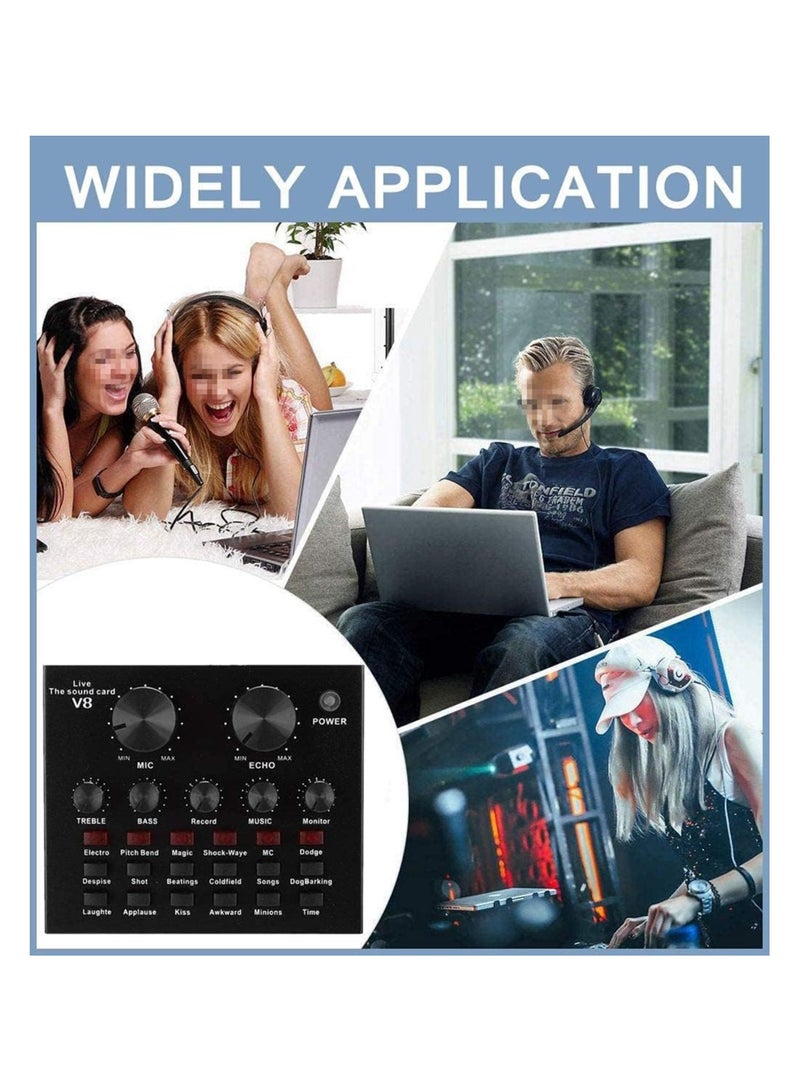 VIUAUAX بطاقة صوت V8 لايف كارد، لوحة خلاط صوت صغيرة محمولة لخلاط الصوت، بطاقة صوت مغير صوت محمولة تدعم الهاتف المحمول والكمبيوتر اللوحي والكمبيوتر المحمول، قابل للتعديل لتسجيل الموسيقى والغناء والكاريوكي والبث - Image 3