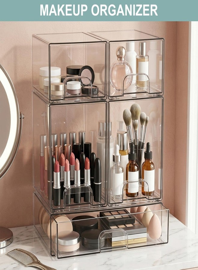 POLRAI 5 Pack Baby Bottles Organizer with Brush and Hooks, Stackable Acrylic Storage Boxes for Baby Bottles, Makeup, Small Items, Clear Storage Containers for Kitchen, Bathroom, Bedroom, Cabinet - Image 3