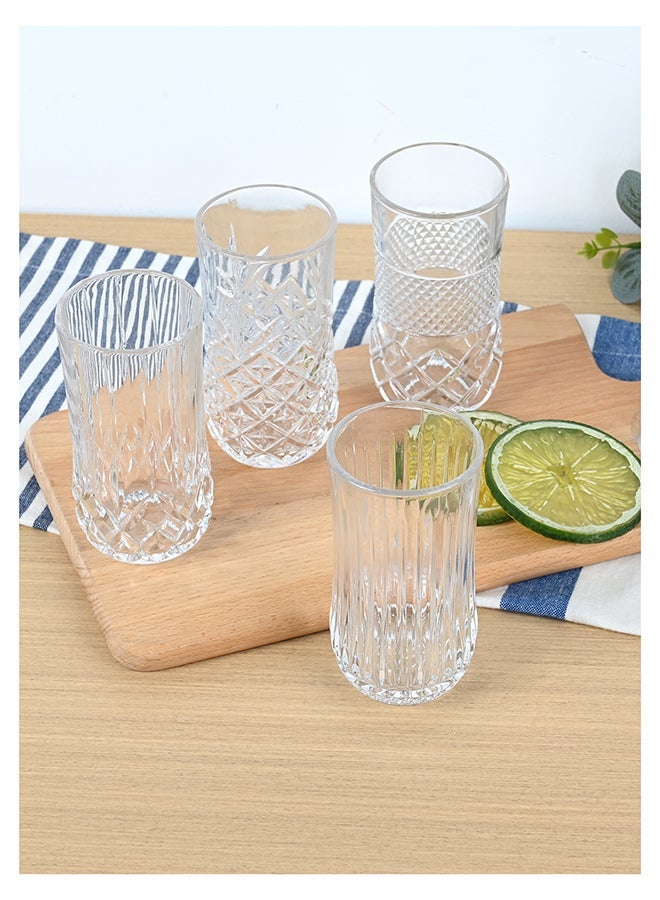 Ollieroo كؤوس عالية بنقش بارز، مجموعة من 4 كؤوس شرب بتصميم مختلط، 240 مل أكواب شرب متينة للكوكتيلات، الماء، العصير، البيرة، النبيذ - مجموعة كؤوس إصدار خاص، آمنة في غسالة الصحون - Image 1