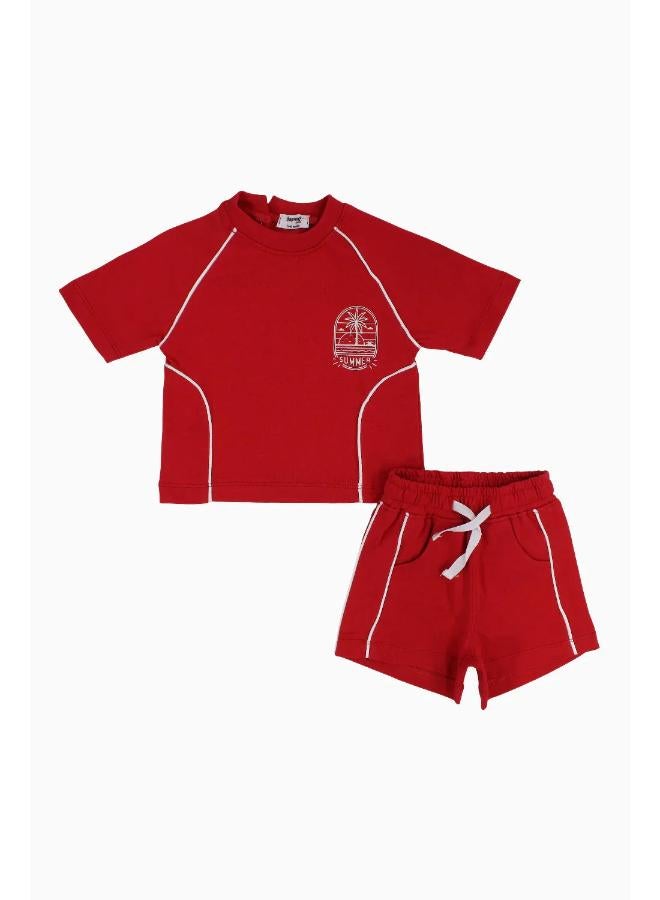 playmore Unisex Baby Red Cotton 2-Piece Outfit Set - Image 1