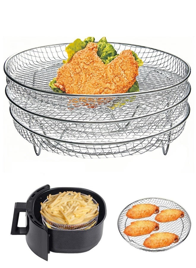 هومستر 8 بوصة مربع الهواء المقلية جولة رف, مجموعة من 3, قابلة للتراكم متعددة الطبقات الفولاذ المقاوم للصدأ مجفف رف, تناسب الهواء المقلية, الفرن, مطبخ الصحافة, الهواء تدفق رف - Image 1