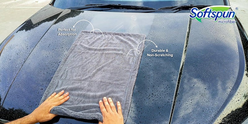 SOFTSPUN منشفة ميكروفايبر SOFTSPUN للسيارة - 1600 GSM، 40x60 سم، 1 قطعة، منشفة رمادية ملتوية فائقة الامتصاص - تصميم بدون حواف مع كومة فاخرة وقماش خالي من الوبر للتجفيف والتفاصيل. - Image 3