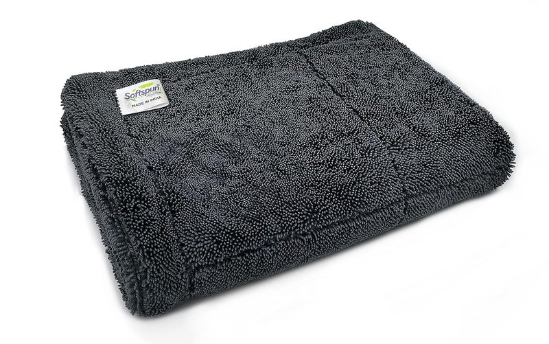 SOFTSPUN منشفة ميكروفايبر SOFTSPUN للسيارة - 1600 GSM، 40x60 سم، 1 قطعة، منشفة رمادية ملتوية فائقة الامتصاص - تصميم بدون حواف مع كومة فاخرة وقماش خالي من الوبر للتجفيف والتفاصيل. - Image 1