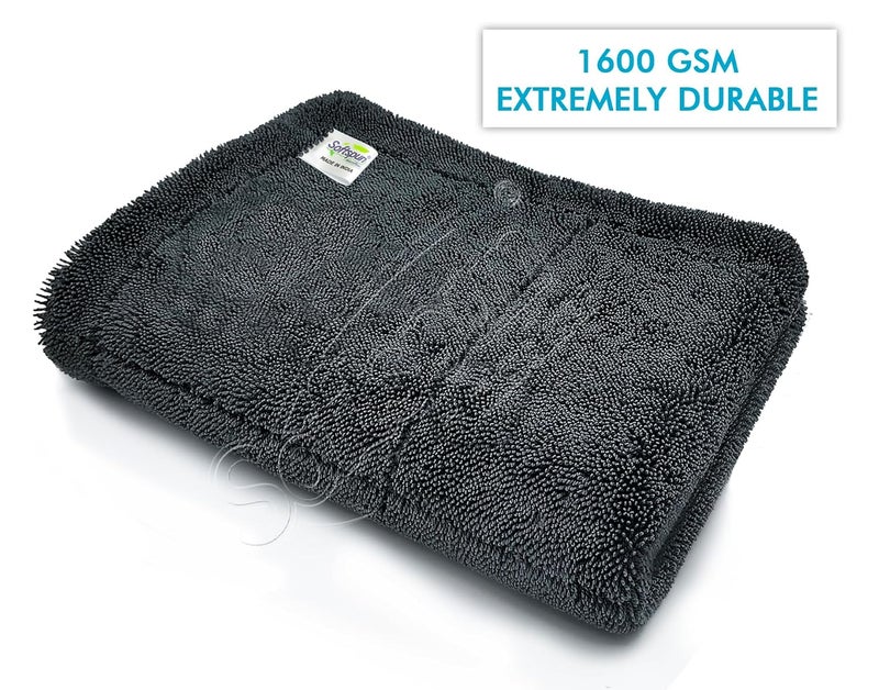 SOFTSPUN منشفة ميكروفايبر SOFTSPUN للسيارة - 1600 GSM، 40x60 سم، 1 قطعة، منشفة رمادية ملتوية فائقة الامتصاص - تصميم بدون حواف مع كومة فاخرة وقماش خالي من الوبر للتجفيف والتفاصيل. - Image 2