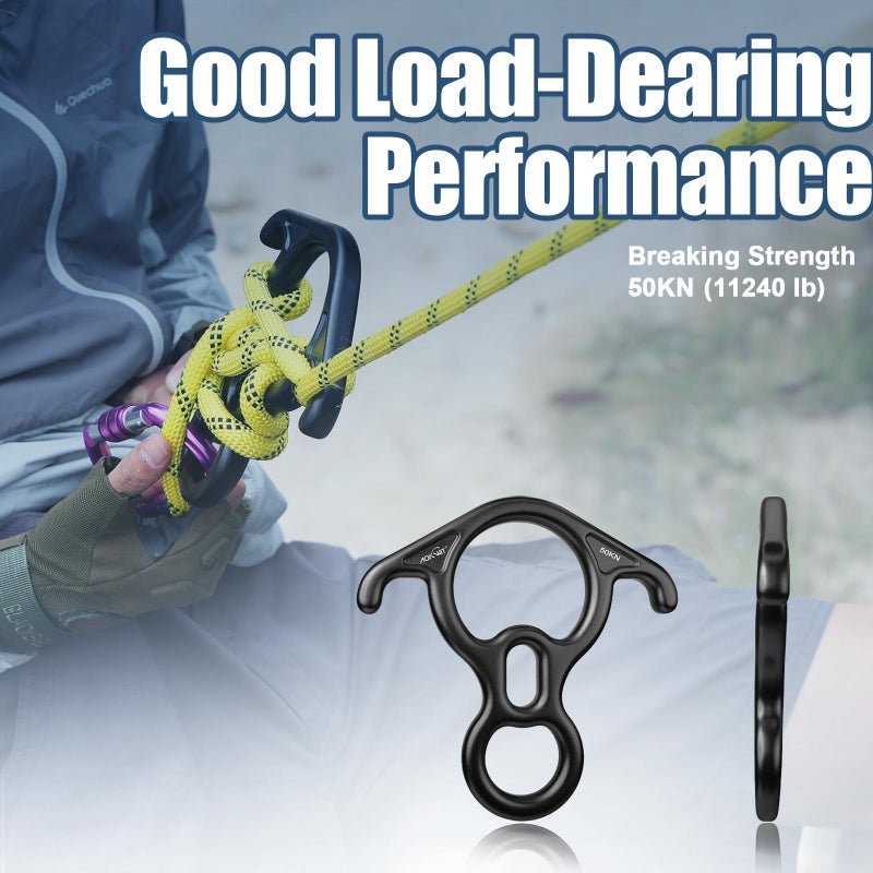 AOKWIT 50KN Rescue Figure, 8 Descender Large Bent-Ear Belaying and Rappelling Gear Belay Device Climbing for Rock Climbing Peak Rescue 7075 Aluminum Alloy (Black) - Image 4