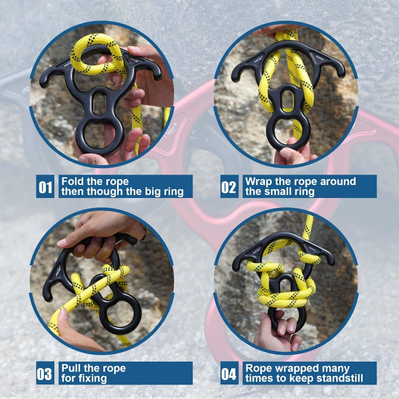 AOKWIT 50KN Rescue Figure, 8 Descender Large Bent-Ear Belaying and Rappelling Gear Belay Device Climbing for Rock Climbing Peak Rescue 7075 Aluminum Alloy (Black) - Image 3