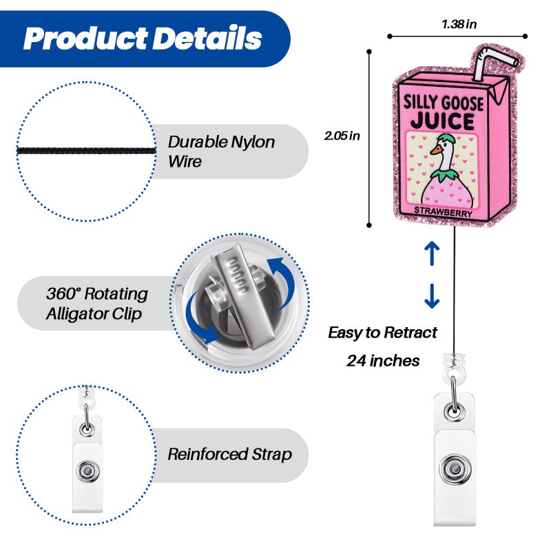 BVIIE Silly Goose Juice Funny Badge Reel  Retractable Id Card Badge Holder  Office Badge Clip For Rn Cna Ma Resident Physician Hr Medical Office Administrator Intern Pediatric Doctor Nurse  Nurse Gifts - Image 2