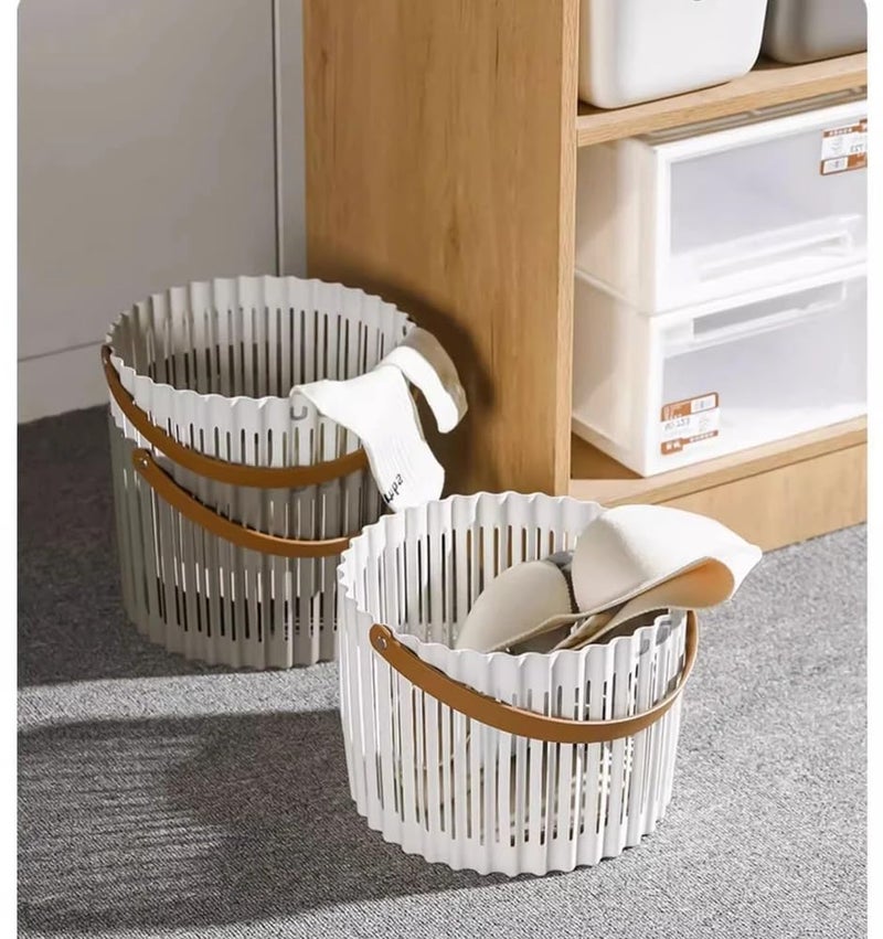 Deoxys Laundry Basket Jute Dirty Clothes Hamper with Leather Handles Woven Laundry Basket for Pillows Blankets Toys Decorative Basket for Living Room Bathroom Bedroom White - Image 1