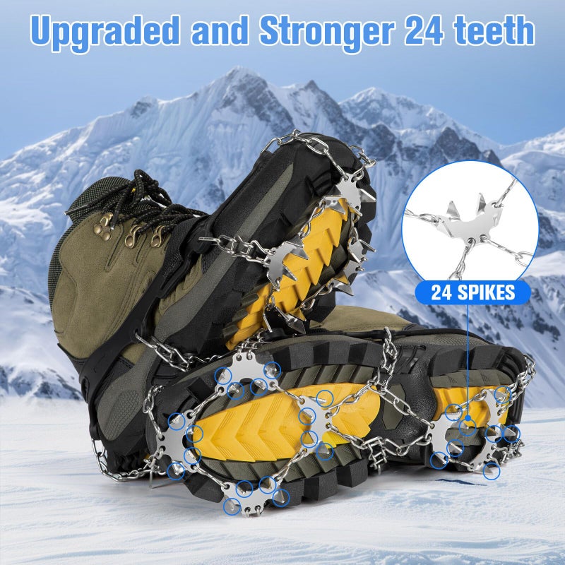 Tomaje 24 Spikes Crampons for Shoes, Anti Slip Ice Cleats for Shoes and Boots, Traction Ice Snow Grip with Stainless Steel Spikes and Silicone Men Women for Hiking, Walking, Climbing, Jogging,Fishing - Image 2