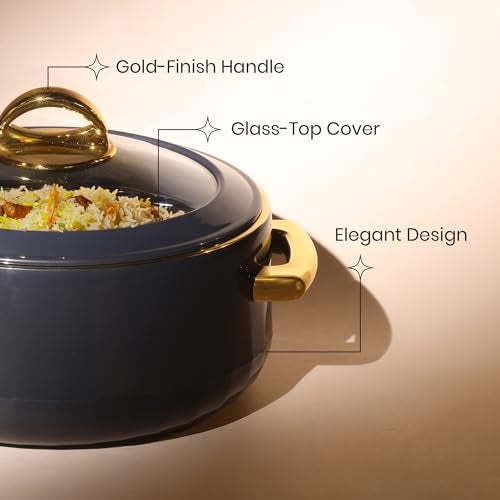 SELVEL Giving Shape to Life! Elegance Glass Lid Casserole | Premium Stainless Steel Insulated Hot Pot | See-Through Lid | Keeps Food Hot & Fresh (1700 ML and 1200 ML Set, Dark Grey) - Image 3