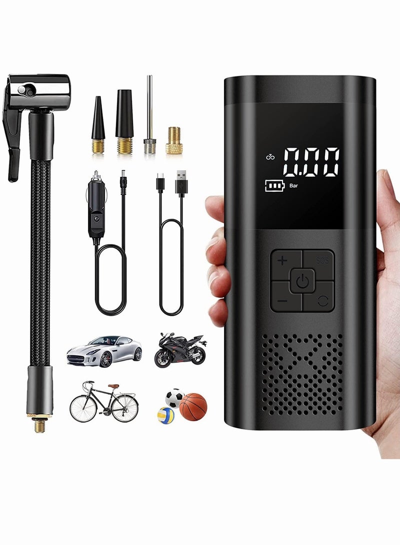 مضخة نفخ إطارات السيارة المحمولة بضغط الهواء، نفخ سريع 150 رطل لكل بوصة مربعة مع شاشة LCD مزدوجة، 【لاسلكية وقوة قوية】 مضخة إطارات كهربائية للسيارة والدراجات النارية والكرات - Image 1